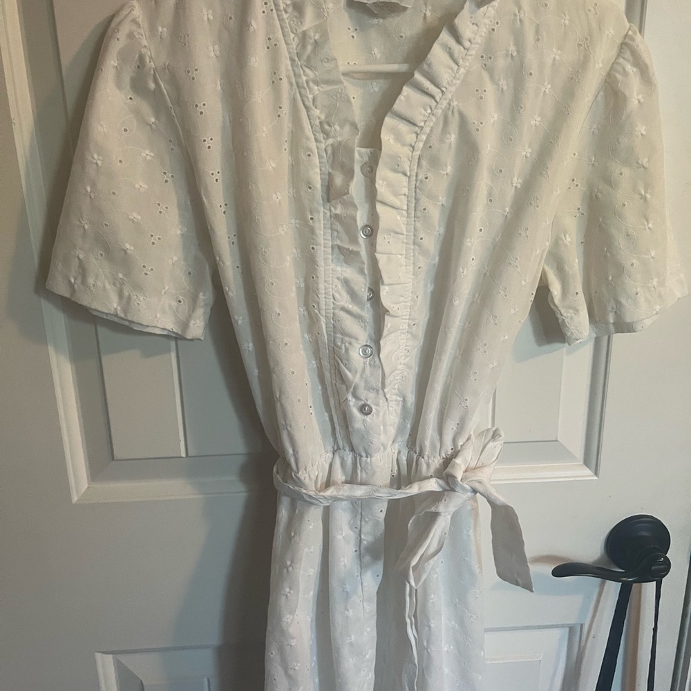White Eyelet Button-Up Dress